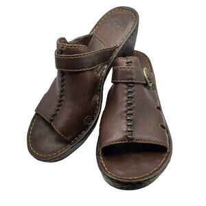 Born Brown Leather Mule Buckle Sandals Size 8
